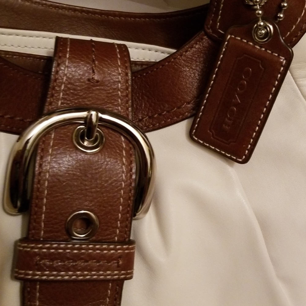 Off white & brown leather coach purse - Picture 3 of 6